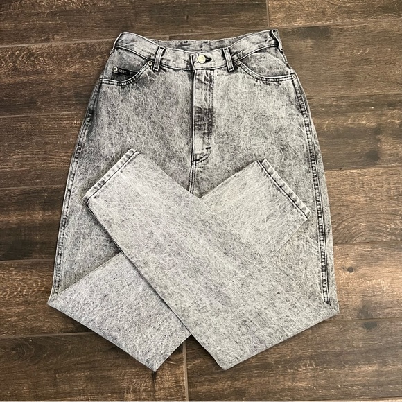 Vintage 80s Lee Black Stonewashed Ultra High Rise Tapered Mom Jeans Union Label - Picture 5 of 9